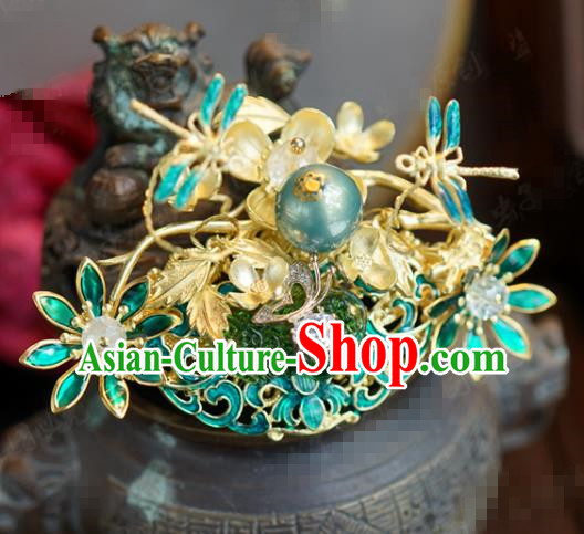 Traditional Chinese Ancient Bride Grass Hair Crown Hanfu Court Queen Hairpins Handmade Hair Accessories for Women
