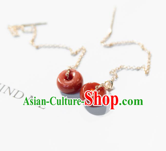 Traditional Chinese Handmade Court Red Ring Tassel Ear Accessories Classical Earrings for Women