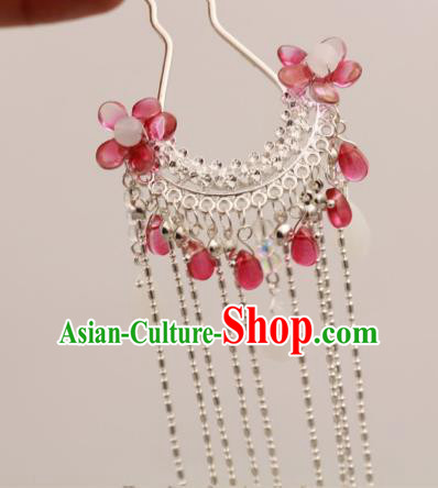 Traditional Chinese Ancient Hanfu Red Flower Tassel Hair Clip Court Queen Hairpins Handmade Hair Accessories for Women
