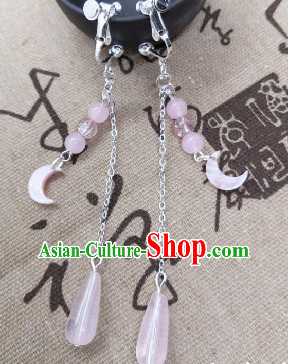 Traditional Chinese Handmade Court Ear Accessories Classical Pink Shell Moon Earrings for Women