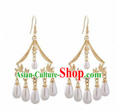 Traditional Chinese Classical Pearls Tassel Earrings Handmade Court Ear Accessories for Women