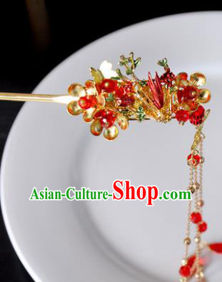 Traditional Chinese Ancient Hanfu Plum Tassel Hair Clip Court Queen Hairpins Handmade Hair Accessories for Women