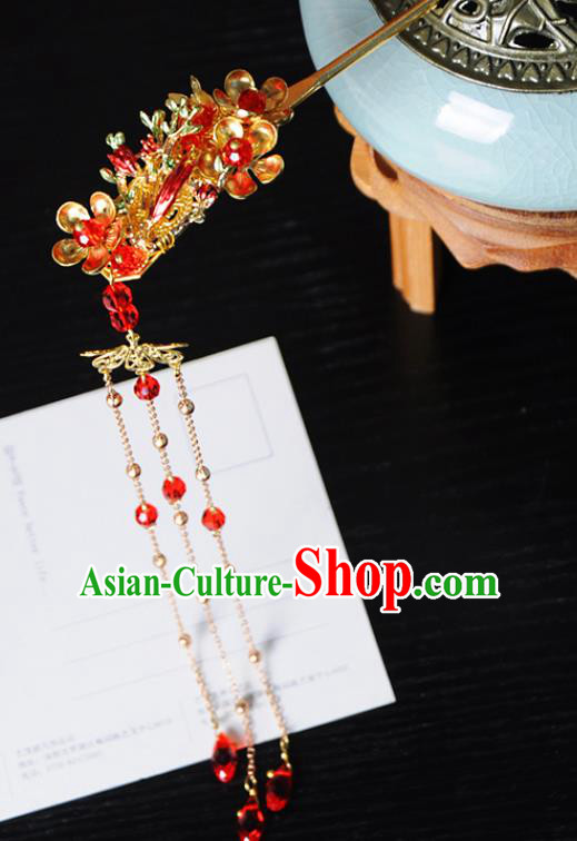 Traditional Chinese Ancient Hanfu Plum Tassel Hair Clip Court Queen Hairpins Handmade Hair Accessories for Women