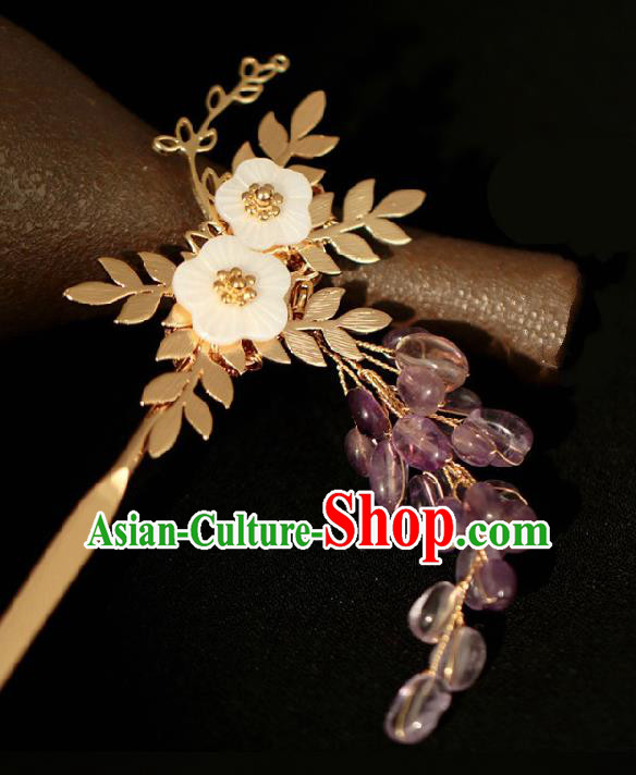 Traditional Chinese Hanfu Purple Grape Tassel Hair Clip Ancient Court Queen Hairpins Handmade Hair Accessories for Women