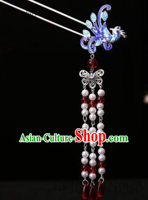Traditional Chinese Hanfu Blue Phoenix Tassel Hair Clip Ancient Court Queen Hairpins Handmade Hair Accessories for Women