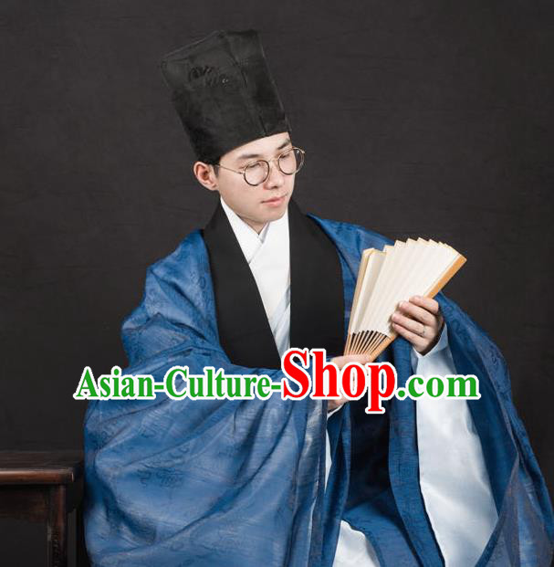 Traditional Chinese Ming Dynasty Scholar Replica Costumes Ancient Taoist Priest Hanfu Cloak for Men