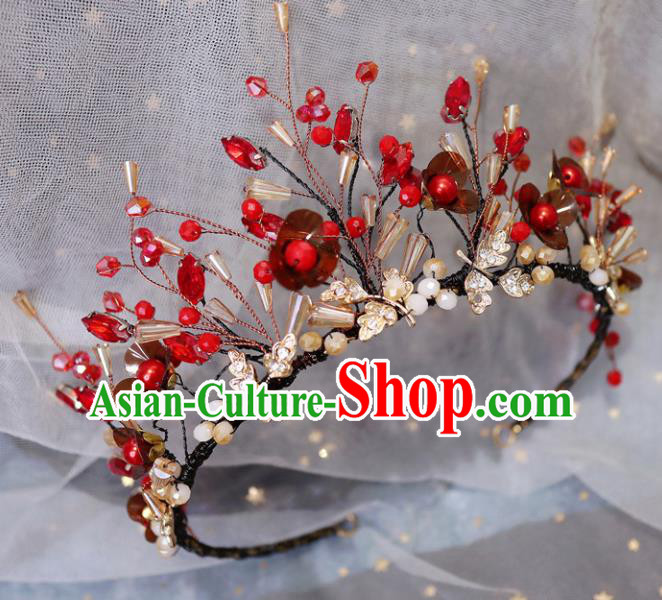 Handmade Baroque Princess Red Flowers Royal Crown Children Hair Clasp Hair Accessories for Kids