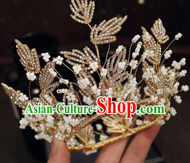 Handmade Baroque Princess Golden Crystal Royal Crown Children Hair Clasp Hair Accessories for Kids