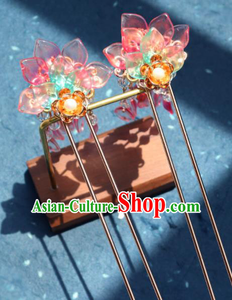 Traditional Chinese Hanfu Pink Lotus Tassel Hair Clip Ancient Court Princess Hairpins Hair Accessories for Kids