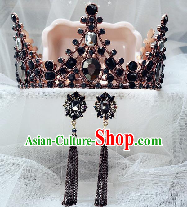 Handmade Baroque Princess Black Stone Royal Crown Children Hair Accessories for Kids