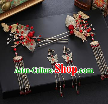 Traditional Chinese Wedding Golden Butterfly Phoenix Coronet Handmade Ancient Bride Hairpins Hair Accessories Complete Set