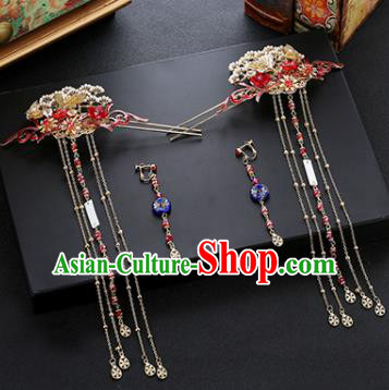 Traditional Chinese Wedding Blueing Phoenix Coronet Handmade Ancient Bride Hairpins Hair Accessories Complete Set