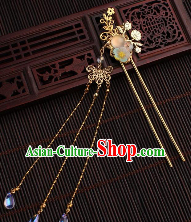 Traditional Chinese Hanfu Golden Flowers Tassel Hair Clip Ancient Court Princess Hairpins Handmade Hair Accessories for Women