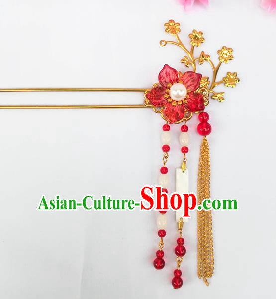 Traditional Chinese Hanfu Red Plum Hair Clip Ancient Court Princess Hairpins Hair Accessories for Women