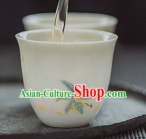 Chinese Classical Hand Printing Fragrans Jingdezhen Shi Tea Cup White Porcelain Ceramics Teacup