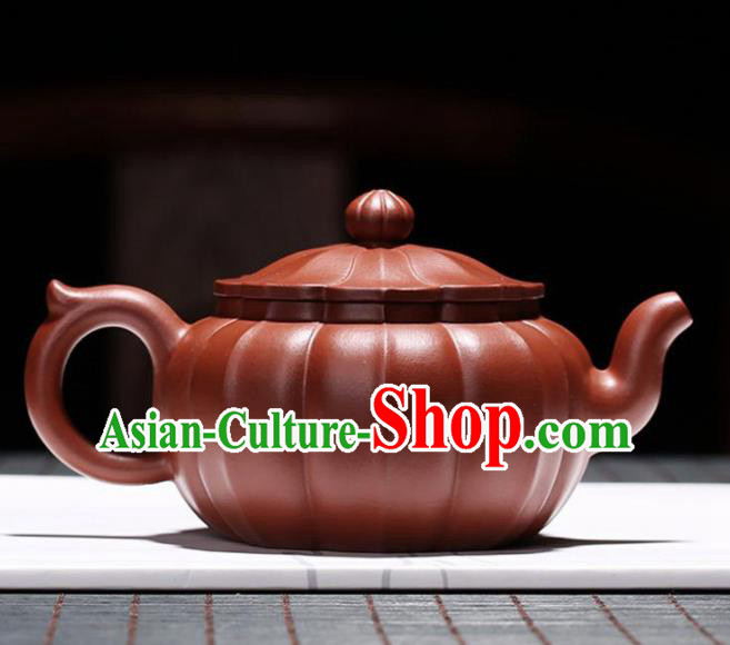 Traditional Chinese Handmade Carving Chrysanthemum Zisha Teapot Dark Red Clay Pottery Teapot