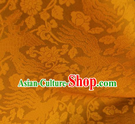 Traditional Chinese Classical Phoenix Flowers Pattern Yellow Silk Fabric Ancient Hanfu Dress Silk Cloth