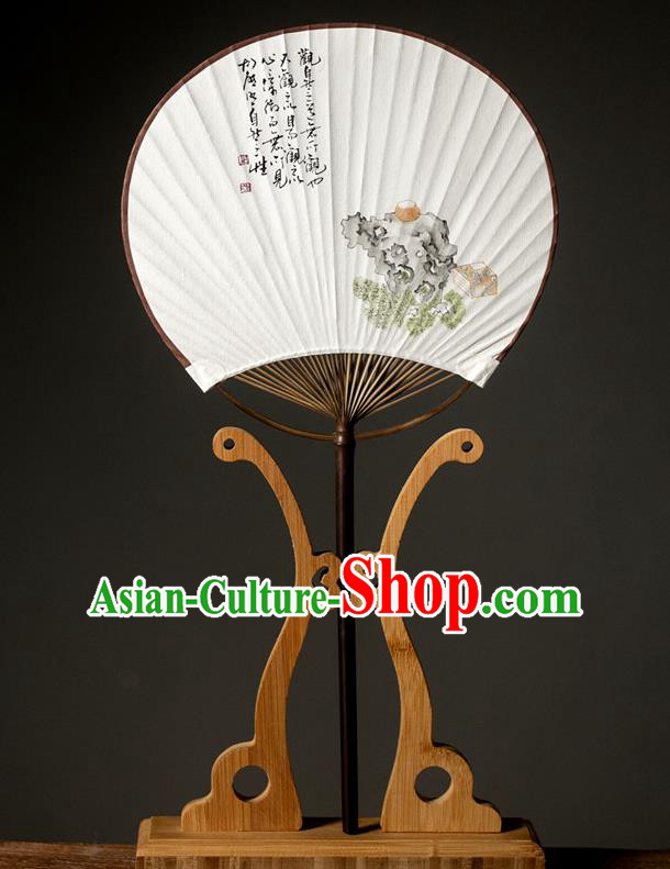 Traditional Chinese Handmade Paper Palace Fans Ink Painting Stone Fans