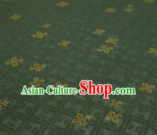 Traditional Chinese Classical Square Pattern Olive Green Silk Fabric Ancient Hanfu Dress Silk Cloth