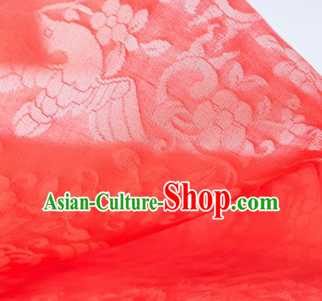 Traditional Chinese Classical Flower Birds Pattern Design Red Silk Fabric Ancient Hanfu Dress Silk Cloth