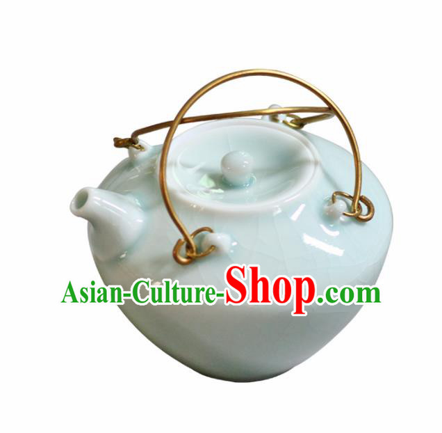 Chinese Classical Handmade Jingdezhen Shi Teapot Porcelain Green Ceramics Tea Kettle