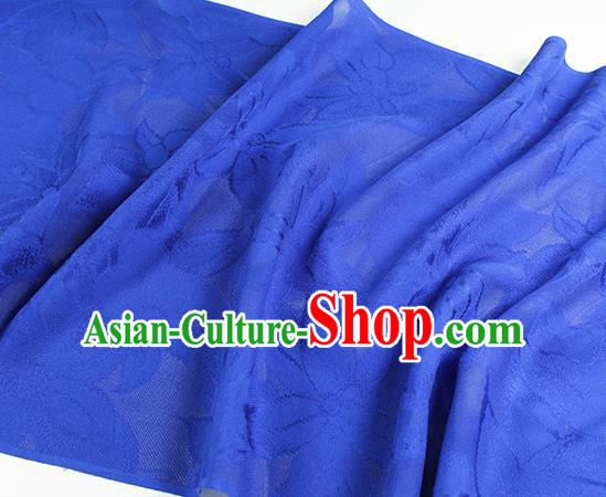 Traditional Chinese Classical Lily Flowers Pattern Design Royalblue Silk Fabric Ancient Hanfu Dress Silk Cloth