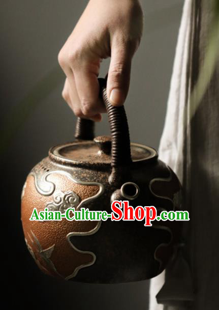 Traditional Chinese Handmade Kung Fu Zisha Teapot Brown Enameled Clay Pottery Teapot