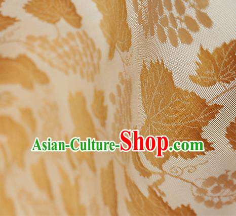 Traditional Chinese Classical Twine Grape Pattern Yellow Silk Fabric Ancient Hanfu Dress Silk Cloth