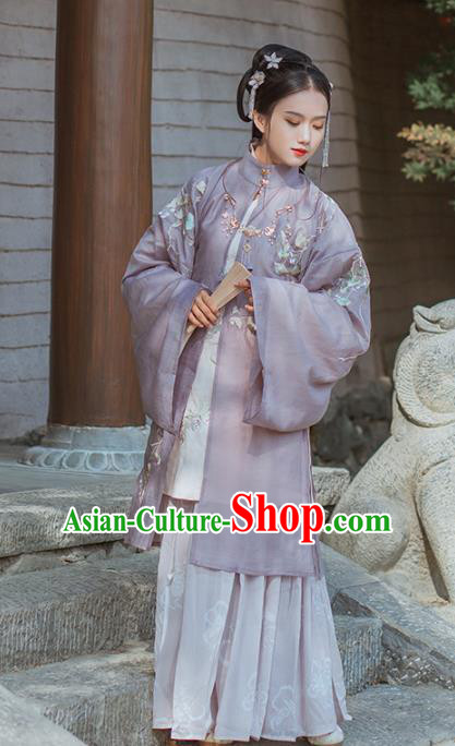 Traditional Chinese Ming Dynasty Nobility Lady Replica Costumes Ancient Royal Princess Purple Hanfu Dress for Women