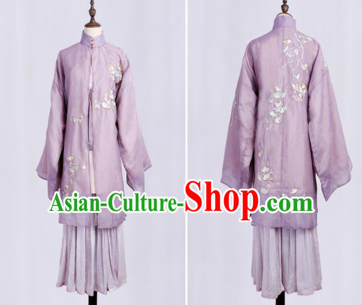Traditional Chinese Ming Dynasty Nobility Lady Replica Costumes Ancient Royal Princess Purple Hanfu Dress for Women