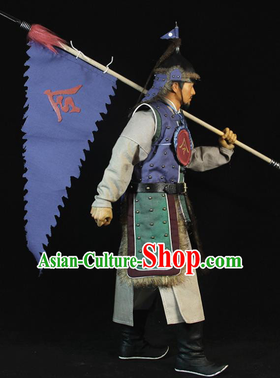 Chinese Ancient Soldier Clothing Traditional Ming Dynasty Herald Costumes and Hat Complete Set for Men