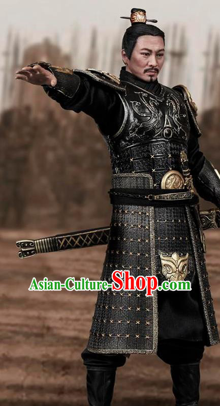 Chinese Ancient Cosplay General Armor and Helmet Traditional Qin Dynasty Supreme Commander Costumes Complete Set for Men