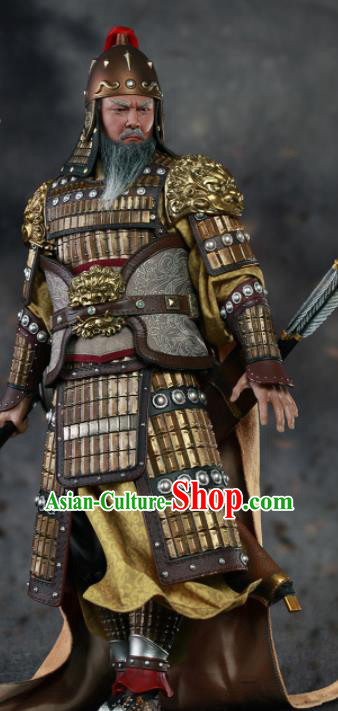 Chinese Ancient Cosplay General Huang Zhong Armor and Helmet Traditional Han Dynasty Supreme Commander Costumes Complete Set for Men