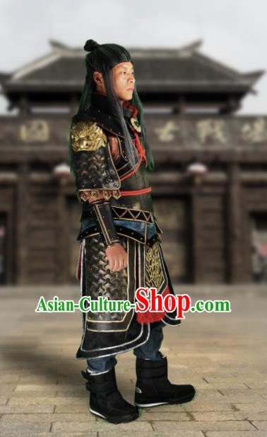 Chinese Ancient Drama Soldier Armor and Helmet Traditional Three Kingdoms Period General Costumes Complete Set for Men