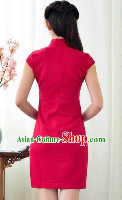 Chinese Traditional Classical Rosy Cheongsam National Tang Suit Qipao Dress for Women