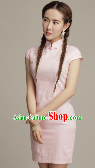 Chinese Traditional Classical Light Pink Cheongsam National Tang Suit Qipao Dress for Women