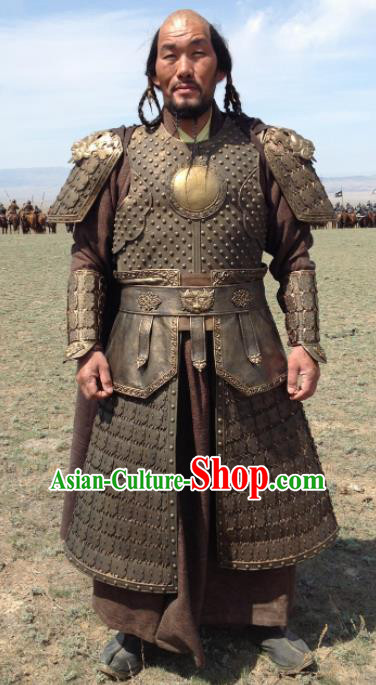 Chinese Ancient Drama Soldier Armor and Helmet Traditional Yuan Dynasty General Costumes Complete Set for Men