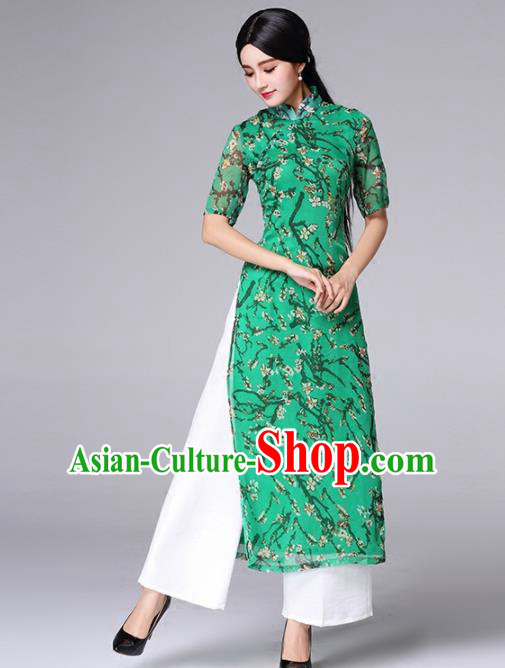 Traditional Chinese Classical Green Cheongsam National Costume Tang Suit Qipao Dress for Women