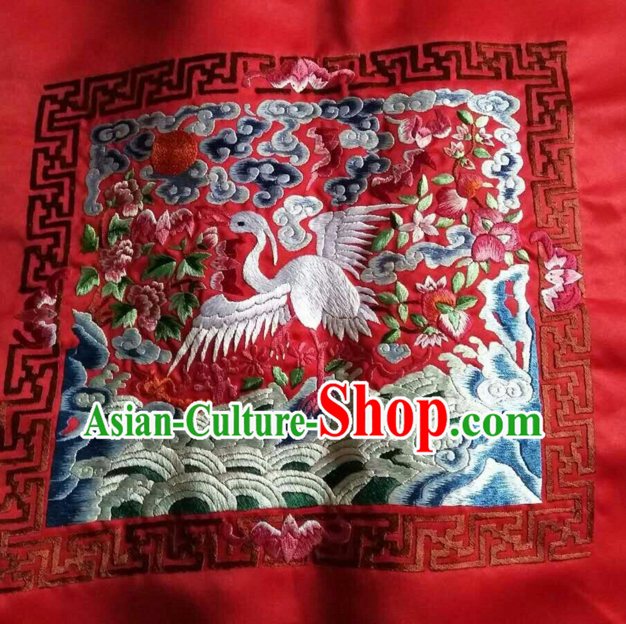 Red Traditional Qing Dynasty Style Officer Bu Zi Dragon Handmade Decoration Embroidery Arts