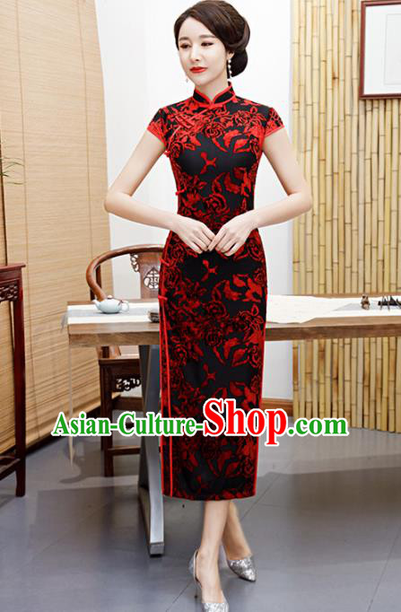 Traditional Chinese Classical Velvet Cheongsam National Costume Tang Suit Qipao Dress for Women