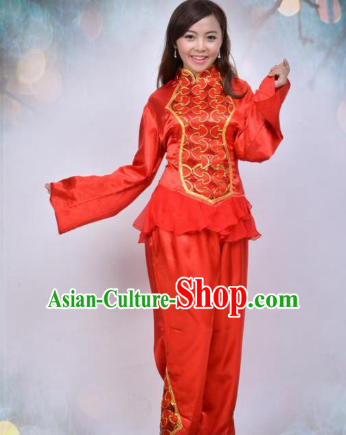 Traditional Chinese Folk Dance Red Costume Fan Dance Stage Show Dress for Women