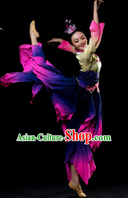 Traditional Chinese Classical Dance Purple Costumes Umbrella Dance Stage Show Dress for Women