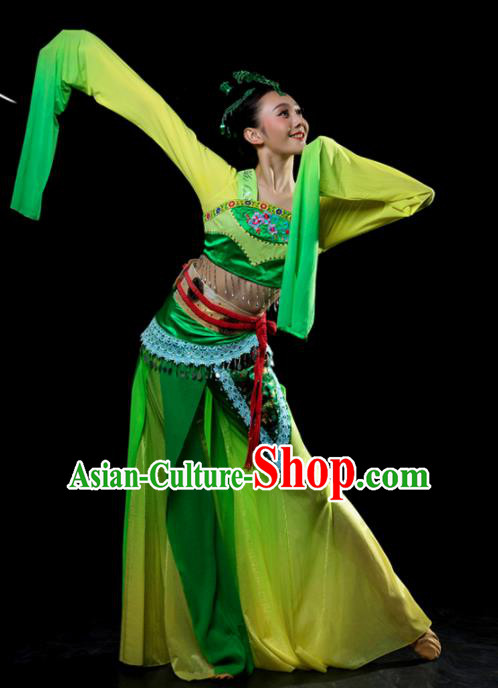 Traditional Chinese Classical Dance Green Costumes Umbrella Dance Stage Show Dress for Women