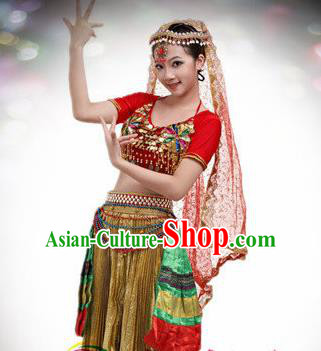 Indian Dance Costume India Traditional Stage Show Dance Red Dress for Women