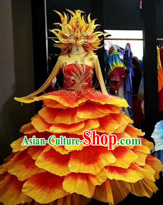 Traditional Chinese Spring Festival Gala Peony Dance Red Dress Classical Dance Stage Show Costume for Women