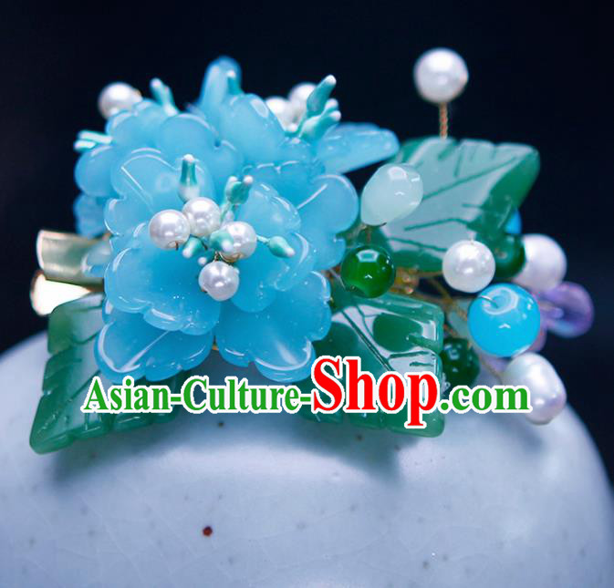 Chinese Traditional Hanfu Light Blue Peony Hair Claw Ancient Princess Hair Accessories for Women