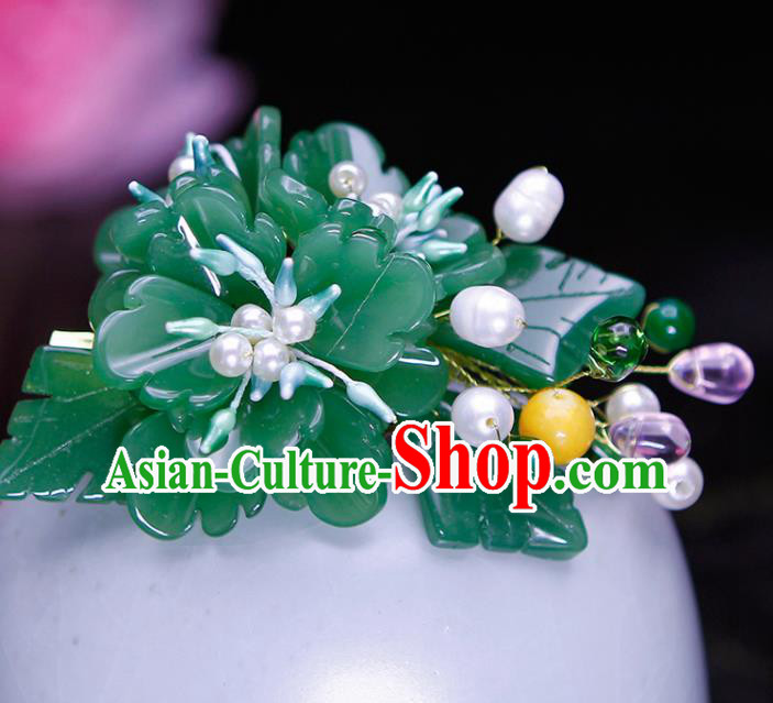 Chinese Traditional Hanfu Green Peony Hair Claw Ancient Princess Hair Accessories for Women