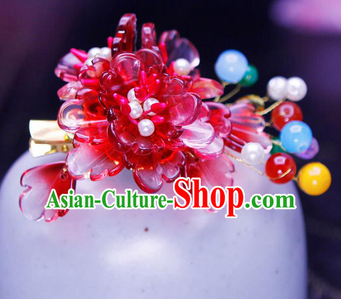 Chinese Traditional Hanfu Red Peony Hair Claw Ancient Princess Hair Accessories for Women