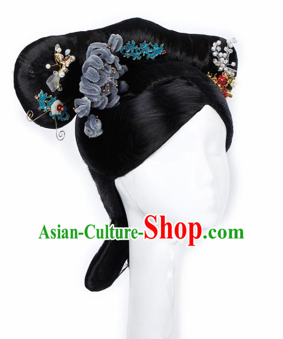 Chinese Traditional Qing Dynasty Imperial Concubine Wigs and Hairpins Ancient Imperial Consort Hair Accessories for Women