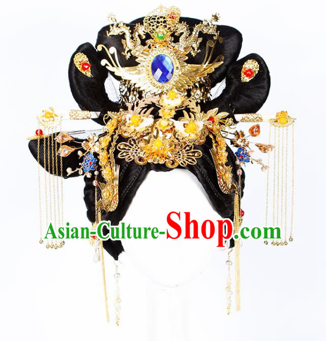 Chinese Traditional Tang Dynasty Court Queen Wigs and Hairpins Ancient Goddess Hair Accessories for Women